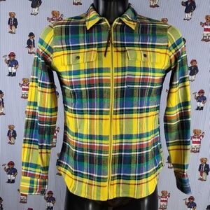 Chaps Ralf Lauren Women's SM full zip yellow & blue plaid casual flannel shirt